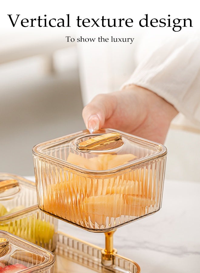 Snack Serving Tray with Lid, Divided Serving Dishes 3 Clear Candy Nut Serving Container Set with Metal Rack, Plastic Food Display Bowls Dried Fruit Storage Organizer Plate for Candy Fruit Dips Dessert - Image 4
